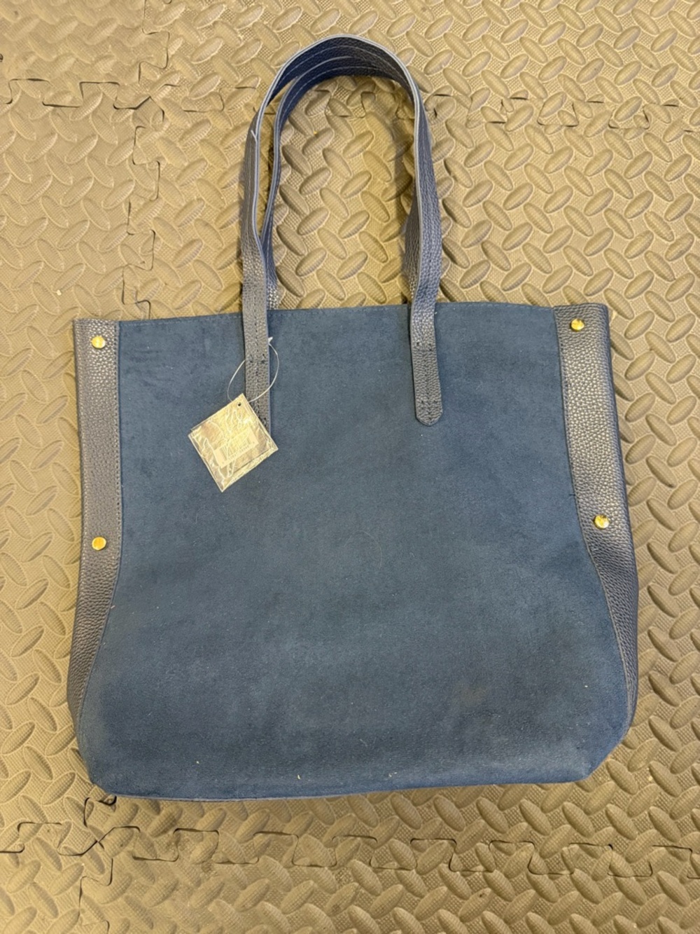 Classic Navy Suede & Faux Leather Tote Bag